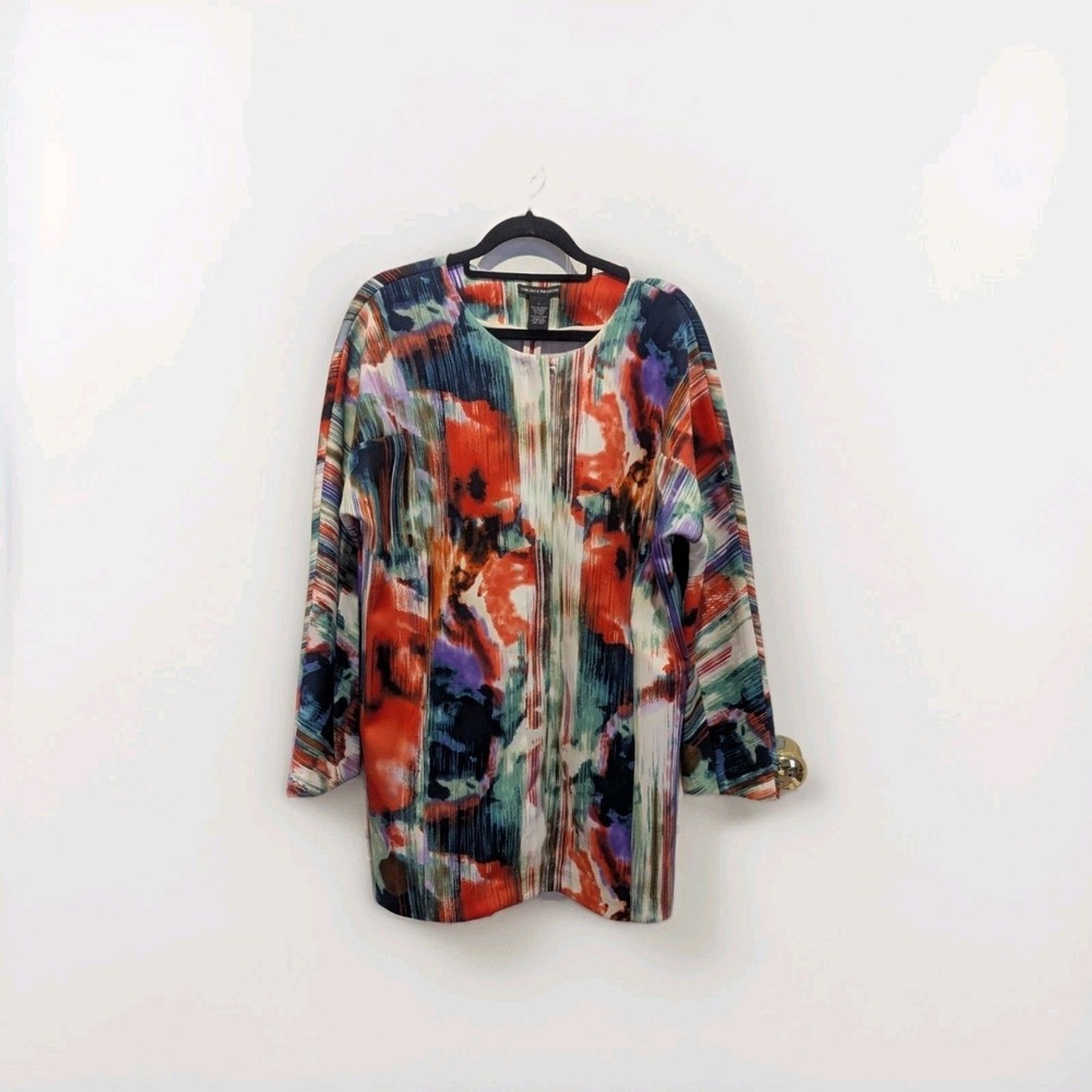 Artcore Abstract Watercolor Statement Jacket Chelsea & Theodore L Zip Front New